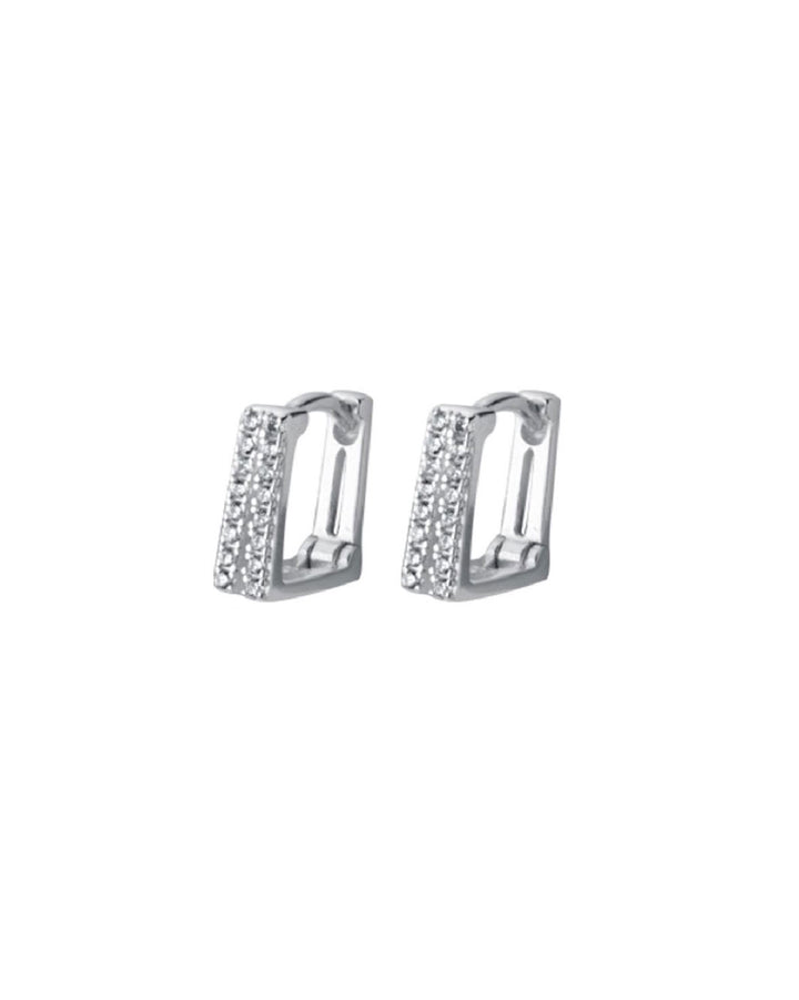 Diamante Double Bar Square Huggie Earrings