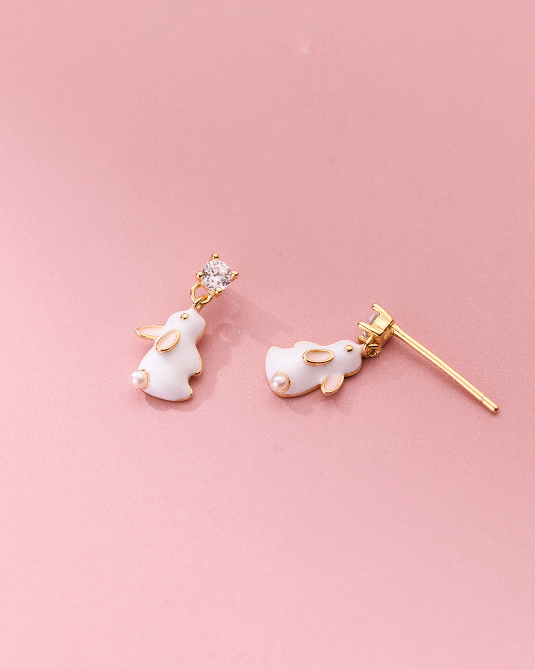 White Bunny Diamond Drop Earrings