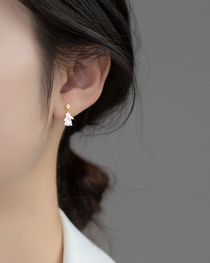 White Bunny Diamond Drop Earrings