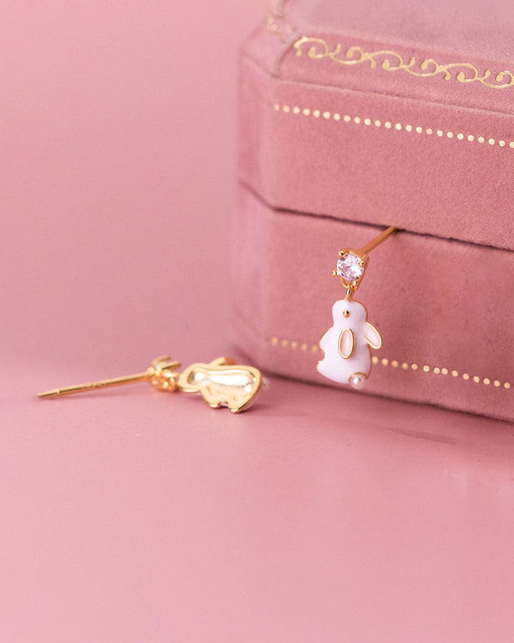 White Bunny Diamond Drop Earrings