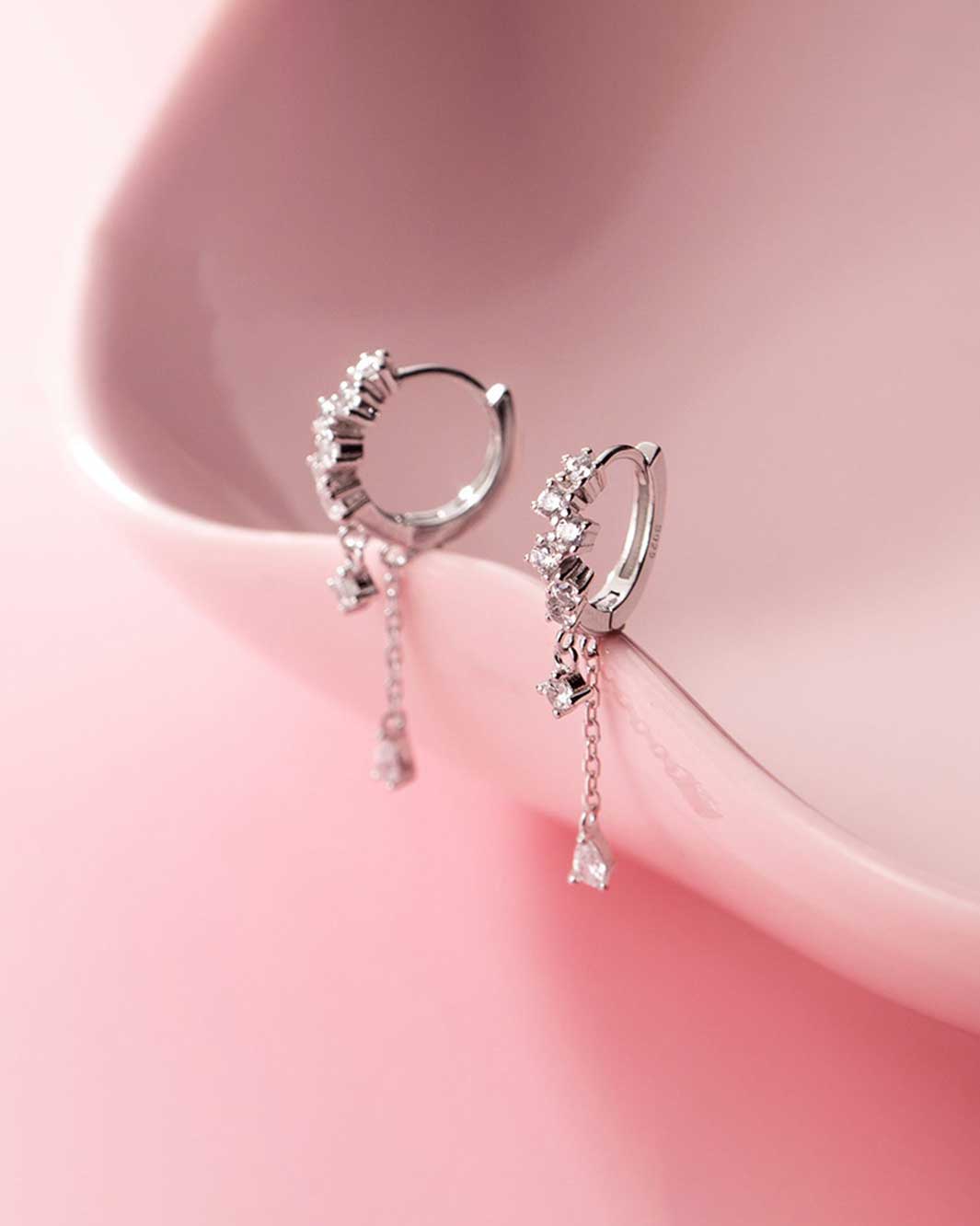Diamond Huggie Tassel Earrings