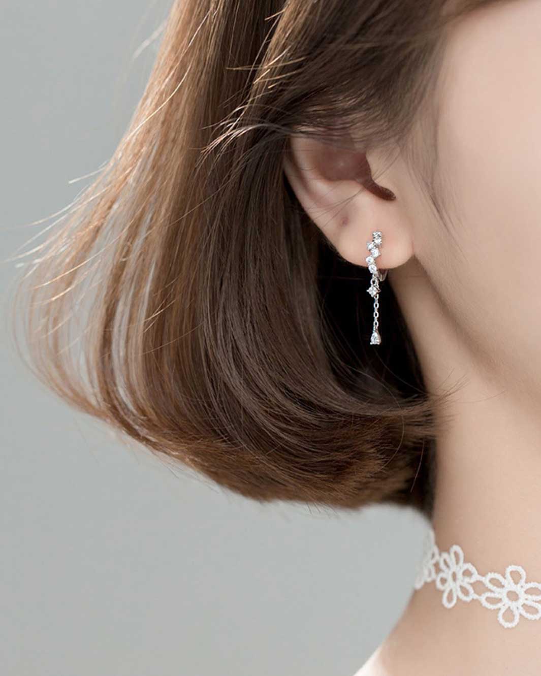 Diamond Huggie Tassel Earrings