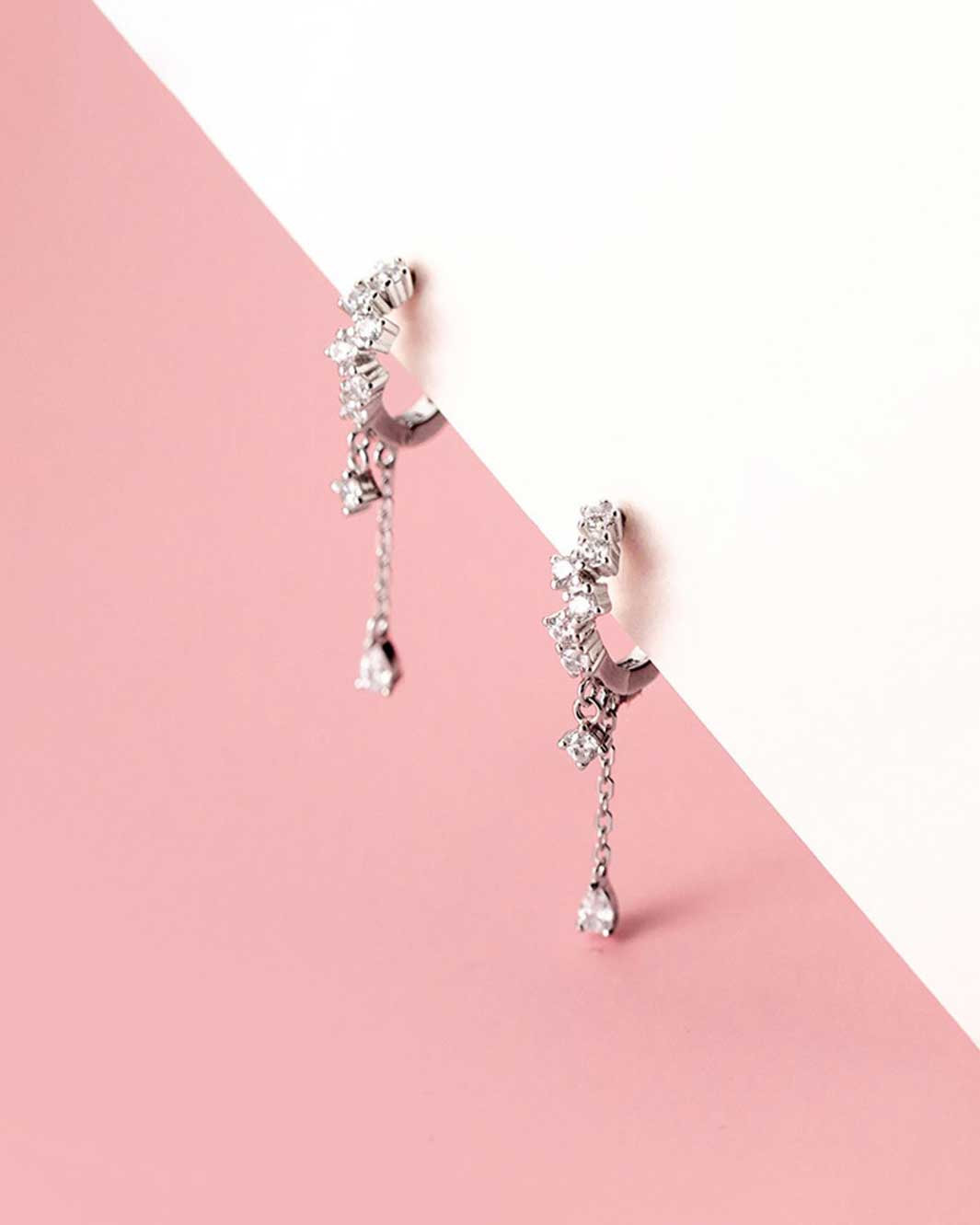 Diamond Huggie Tassel Earrings