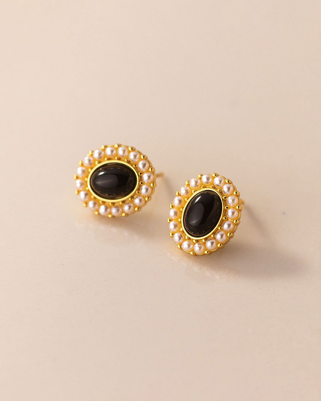 Adeline Black Agate Stud Earrings
