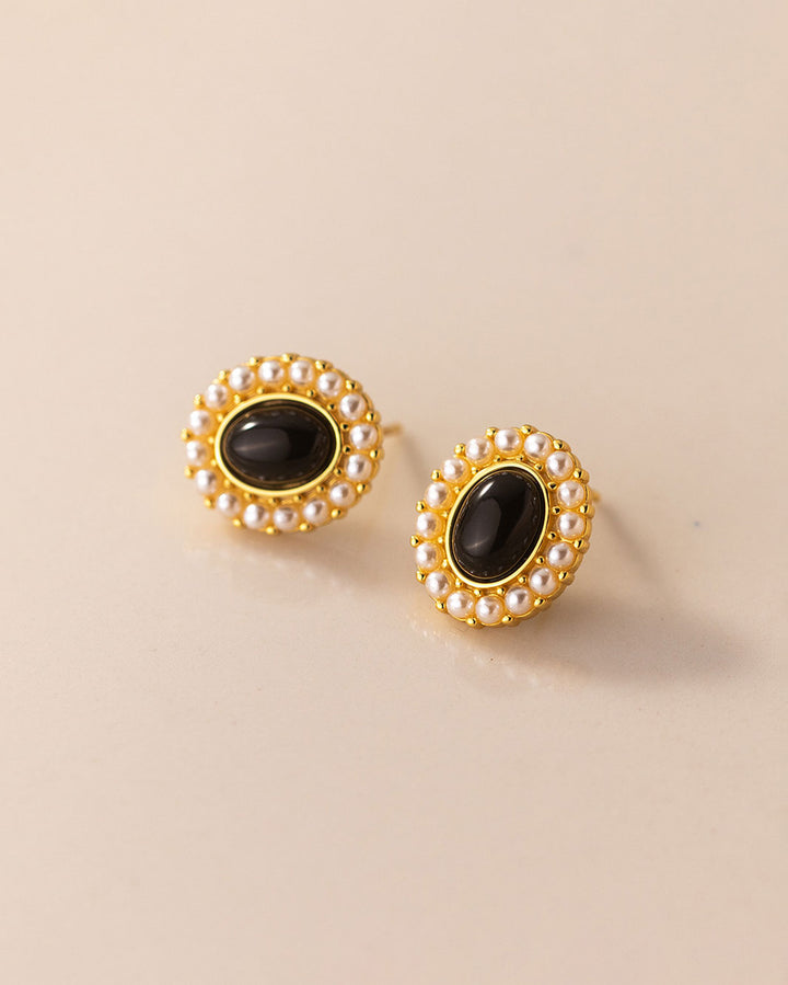 Adeline Black Agate Stud Earrings