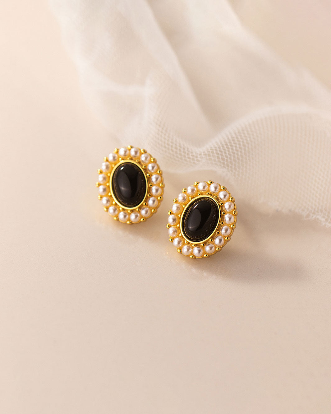 Adeline Black Agate Stud Earrings