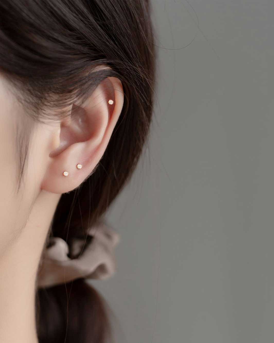 Tiny Diamond Barbell Earrings