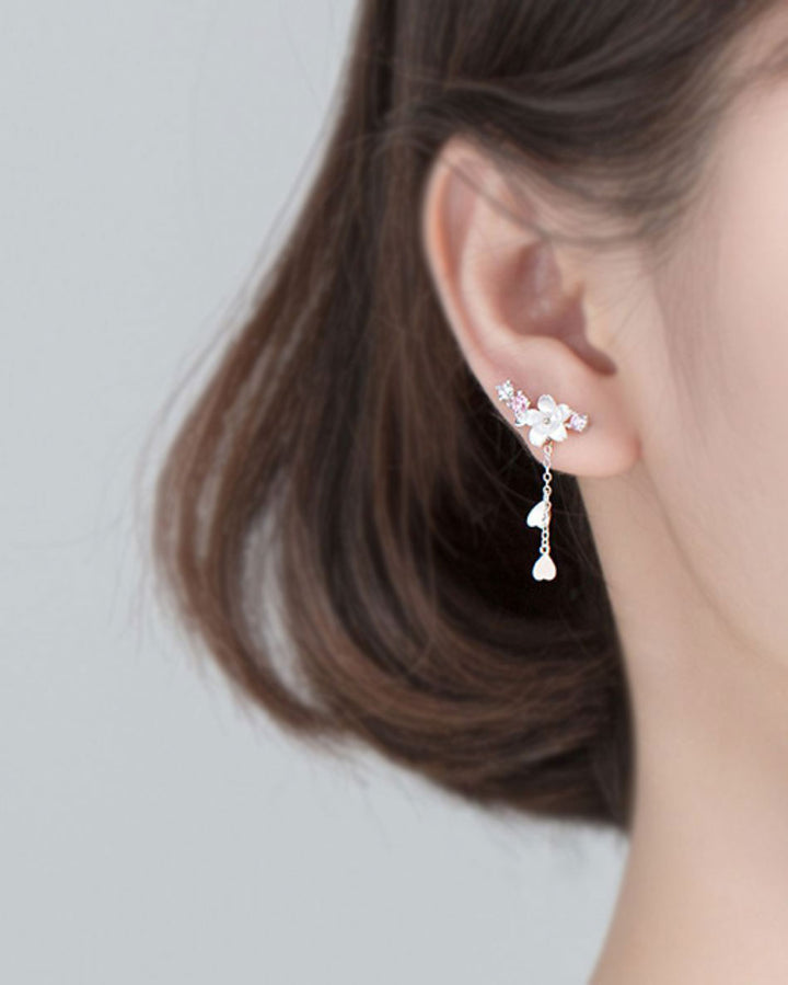 White Sakura Climber Earrings