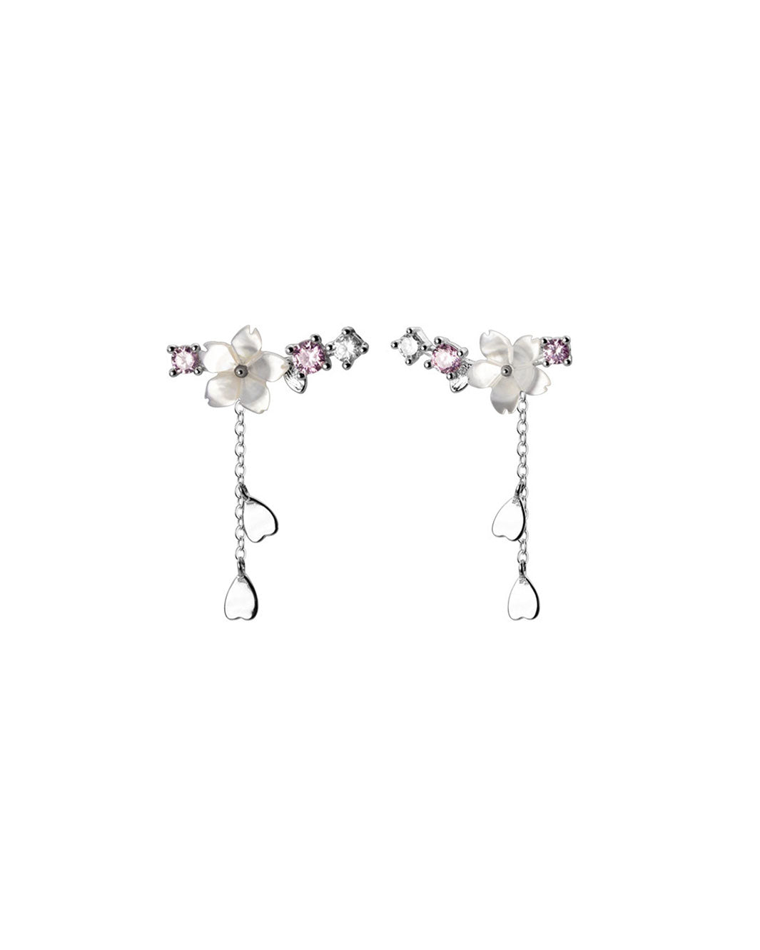 White Sakura Climber Earrings