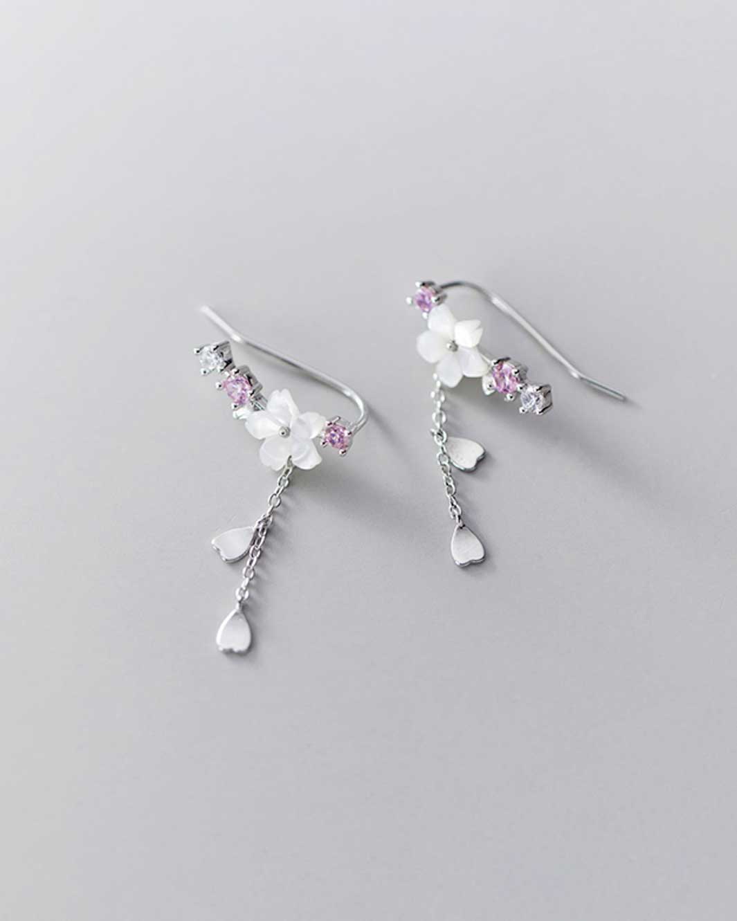 White Sakura Climber Earrings