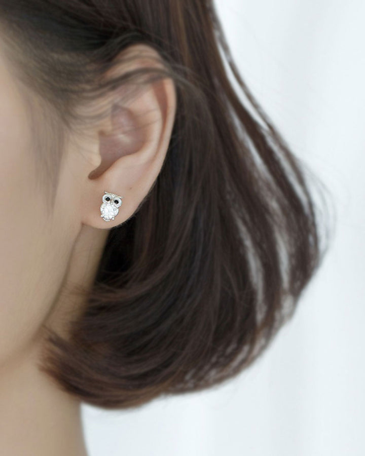 Diamante Owl Stud Earrings
