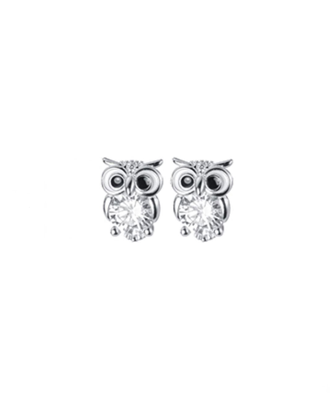 Diamante Owl Stud Earrings