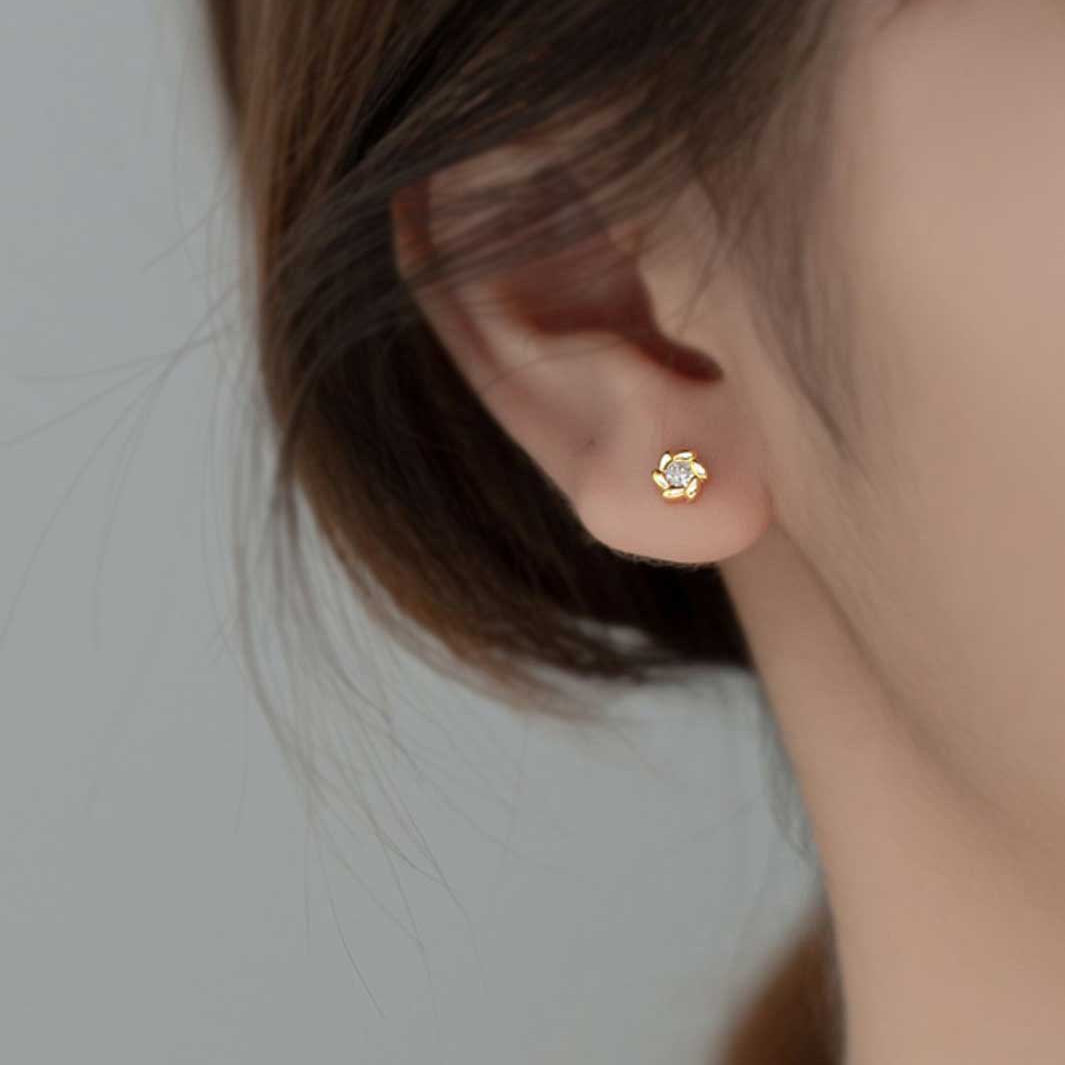 Diamond Sunflower Stud Earrings
