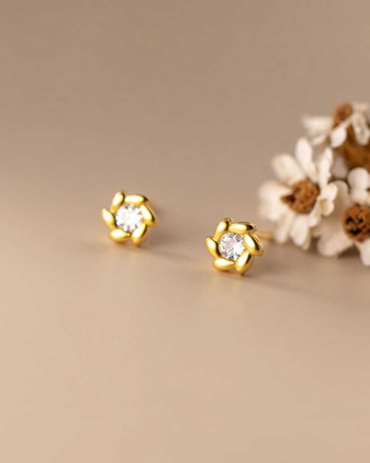 Diamond Sunflower Stud Earrings