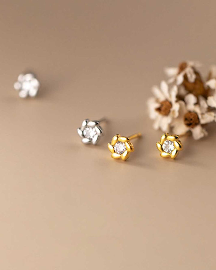 Diamond Sunflower Stud Earrings