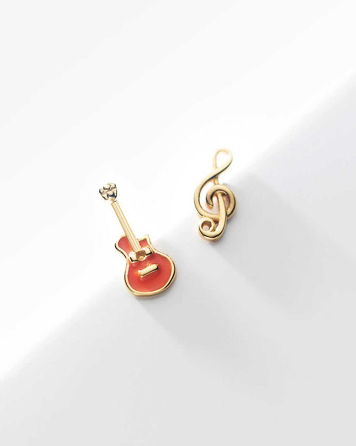Guitar and Musical Note Mismatch Stud Earrings