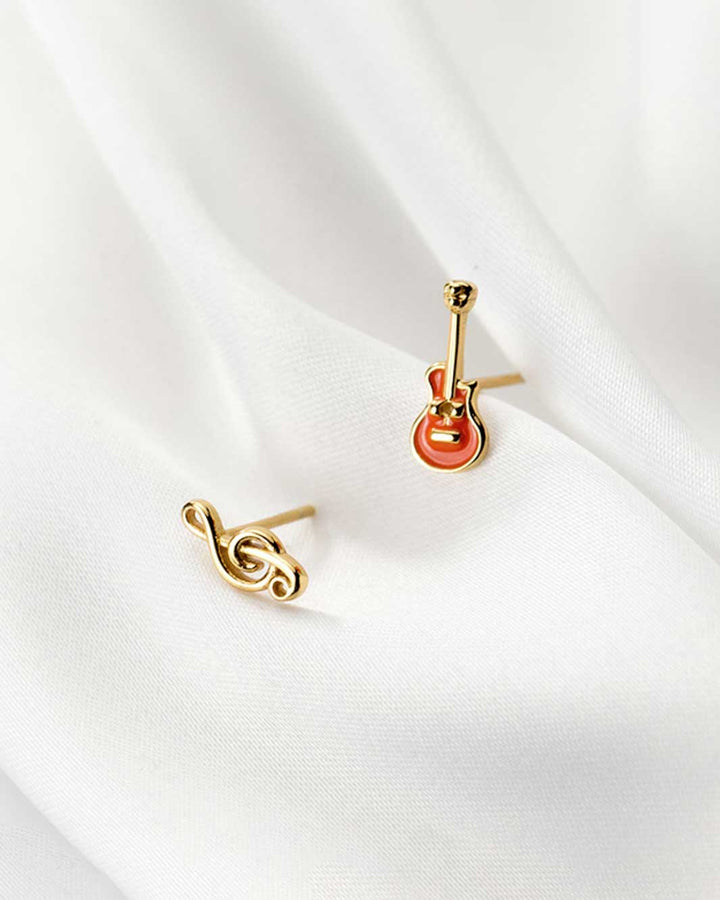 Guitar and Musical Note Mismatch Stud Earrings