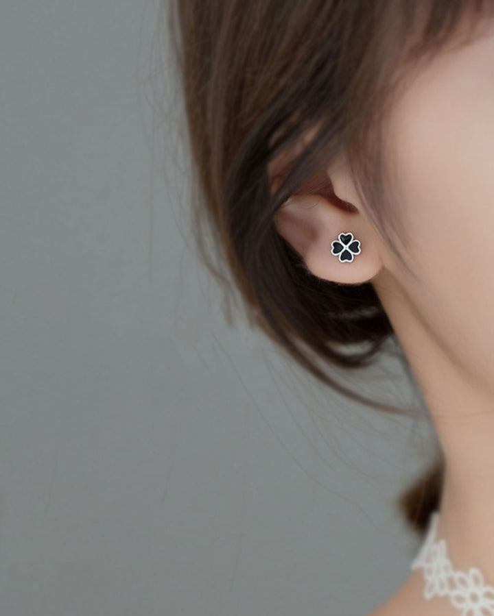 Four-Leaf Clover Barbell Earrings