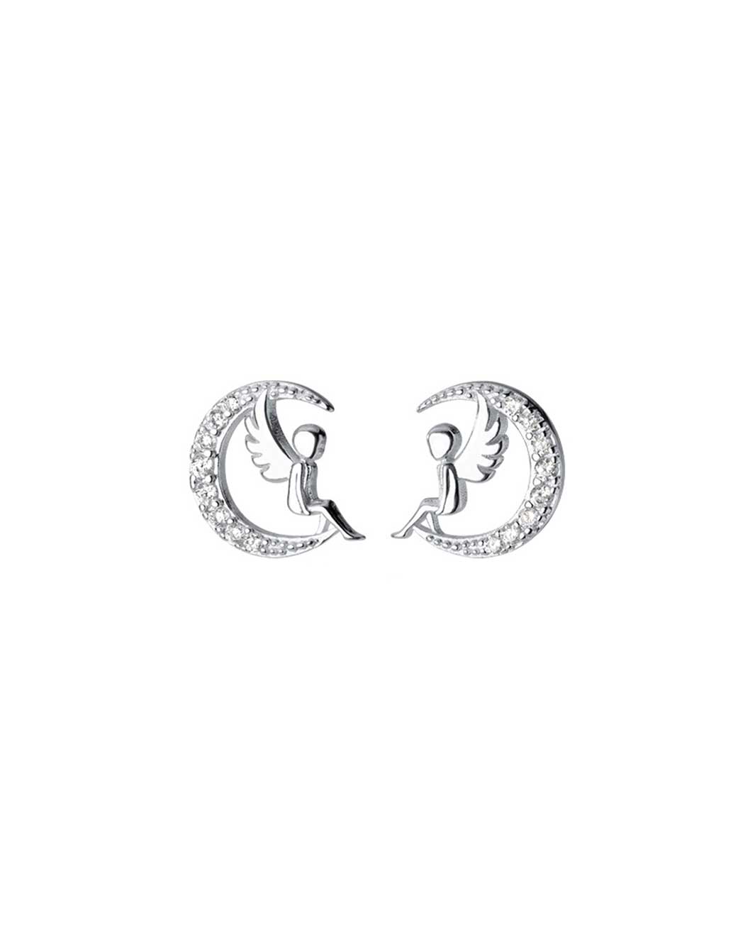 Angel On Moon Stud Earrings