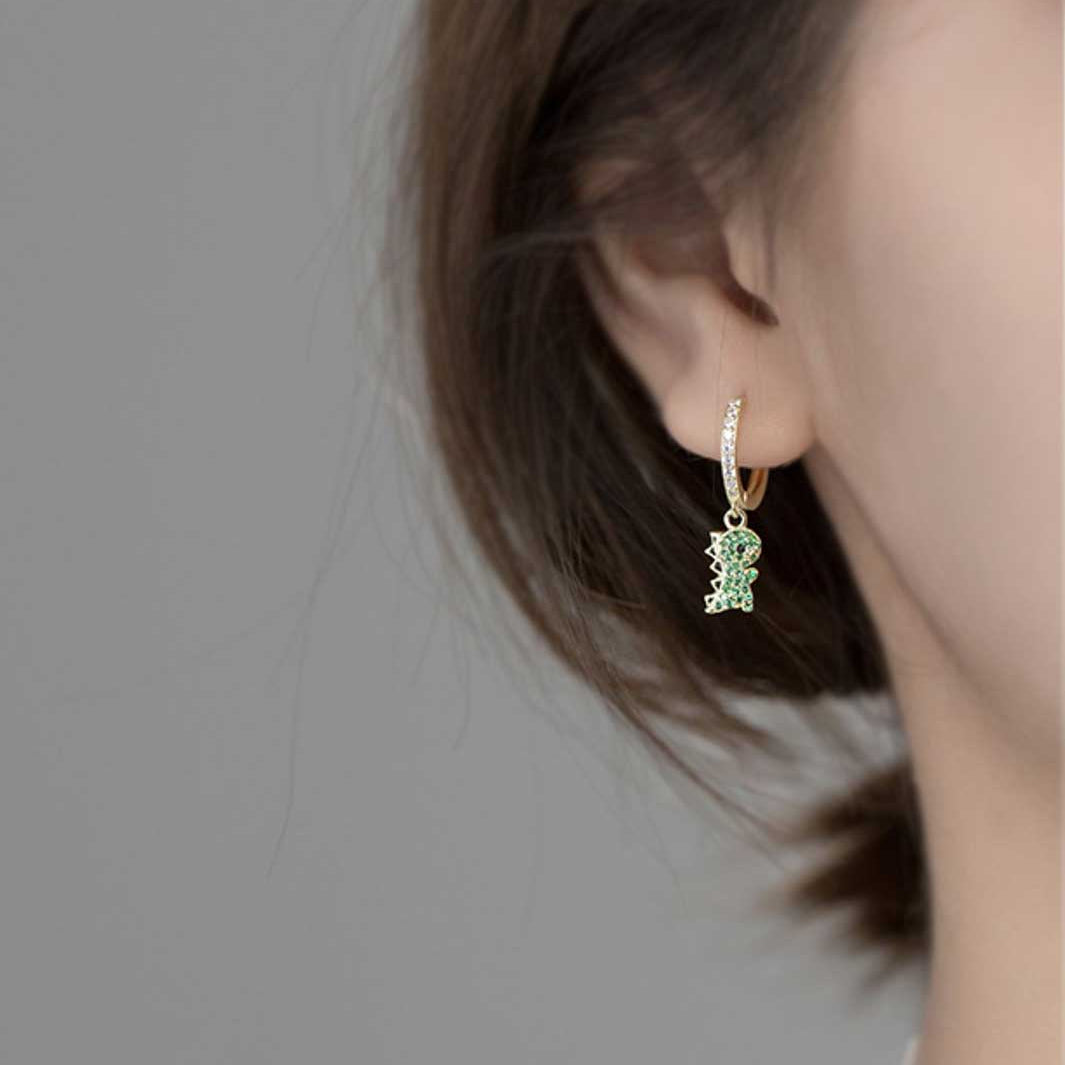 Green Dino Hoop Earrings