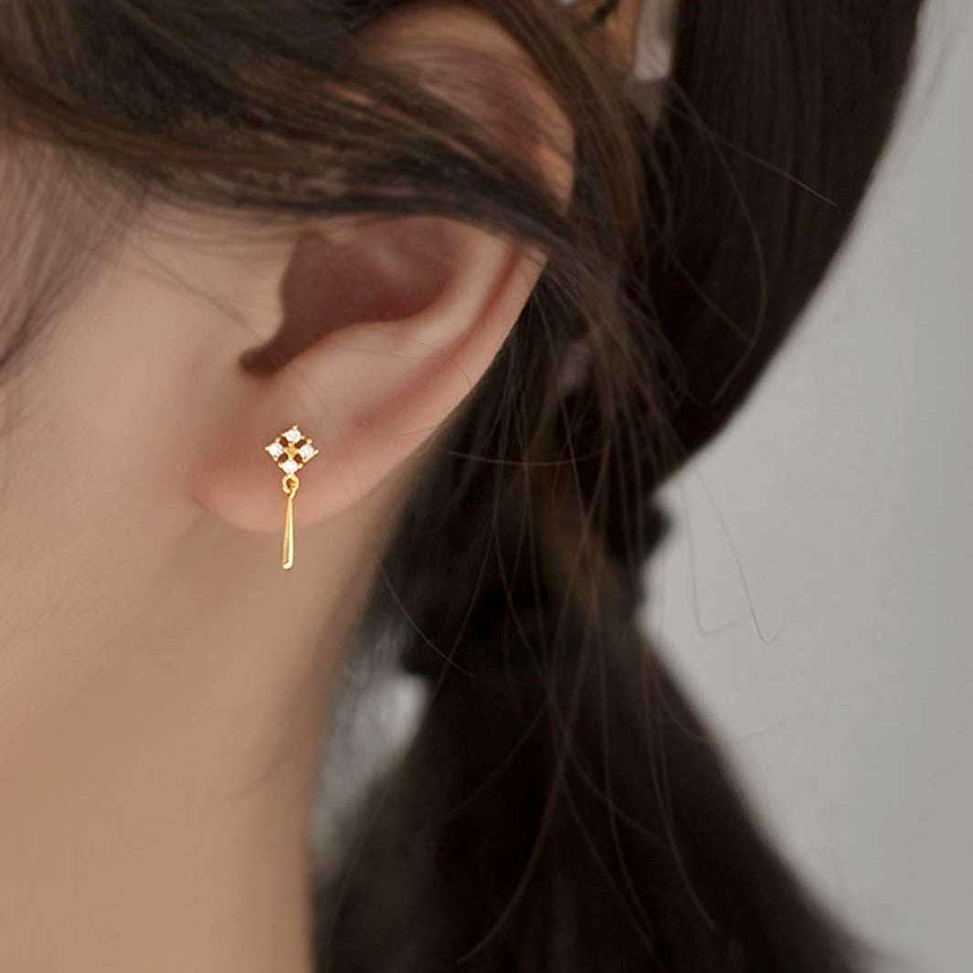 Square Diamond Drop Earrings