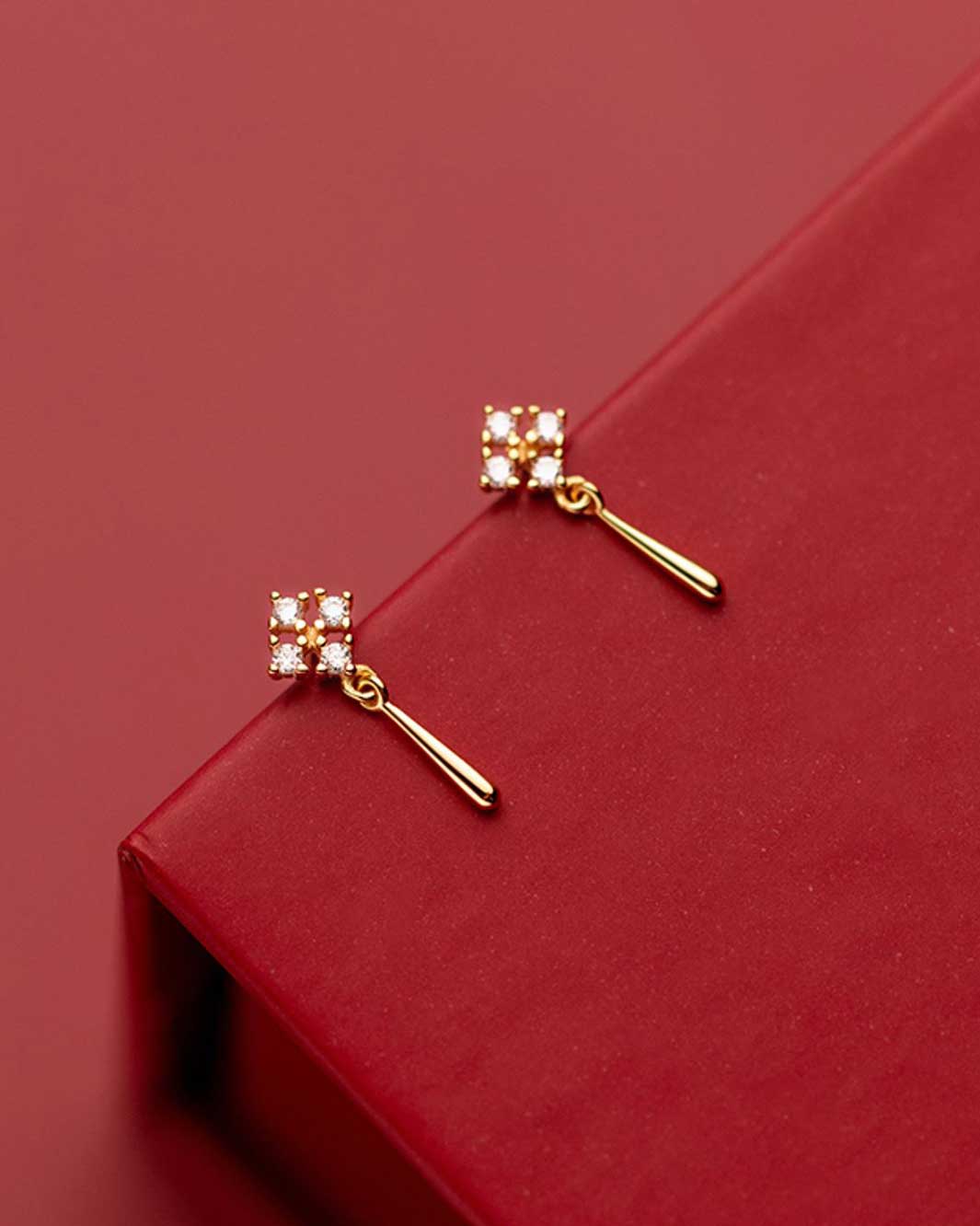 Square Diamond Drop Earrings