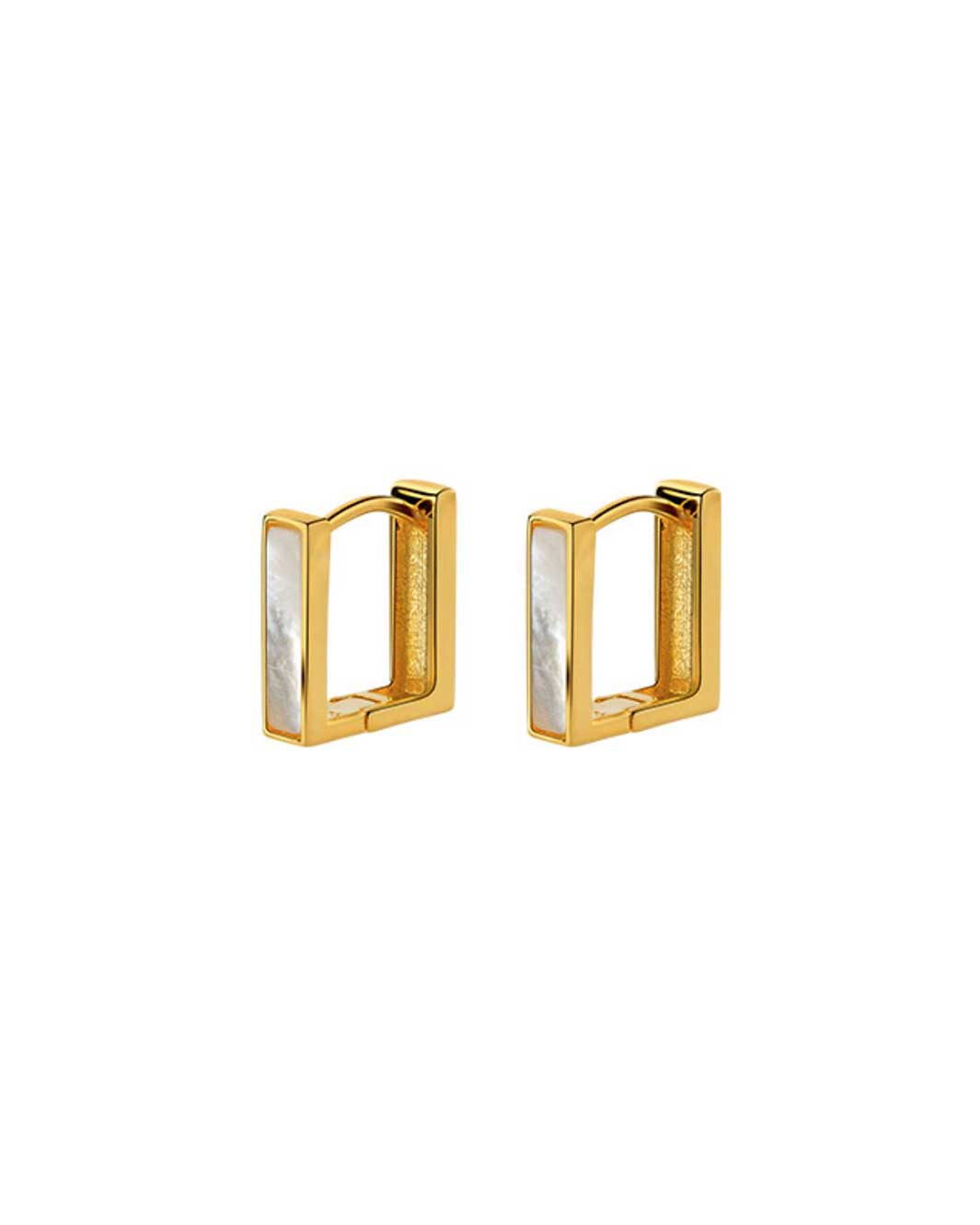 Mother of Pearl Bar Square Huggie Earrings