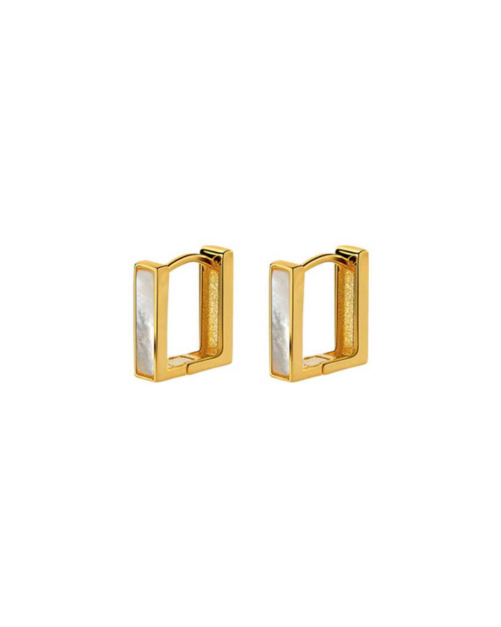 Mother of Pearl Bar Square Huggie Earrings