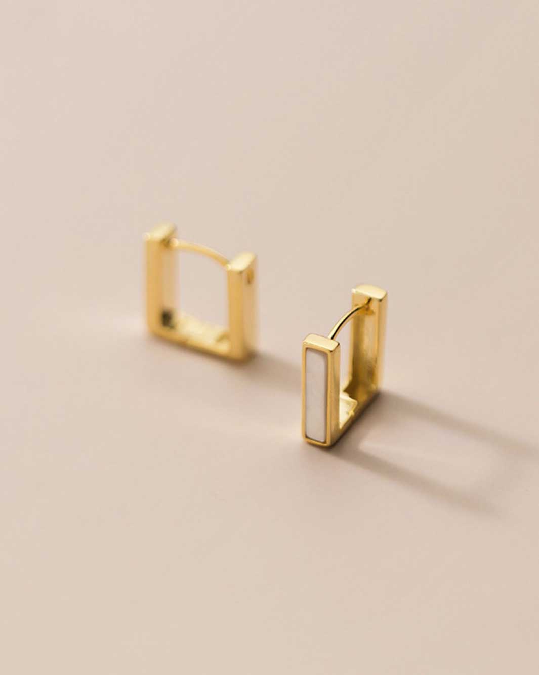 Mother of Pearl Bar Square Huggie Earrings