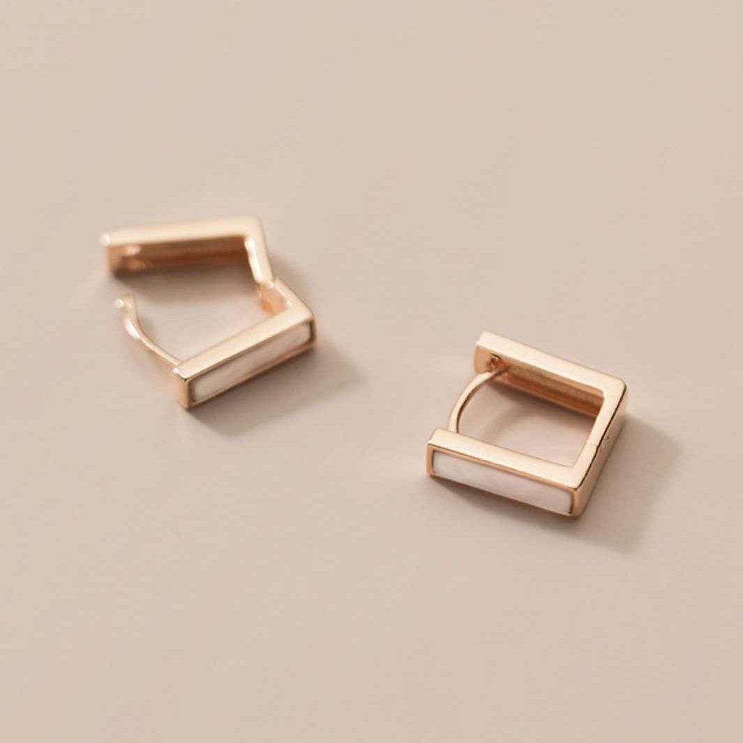 Mother of Pearl Bar Square Huggie Earrings
