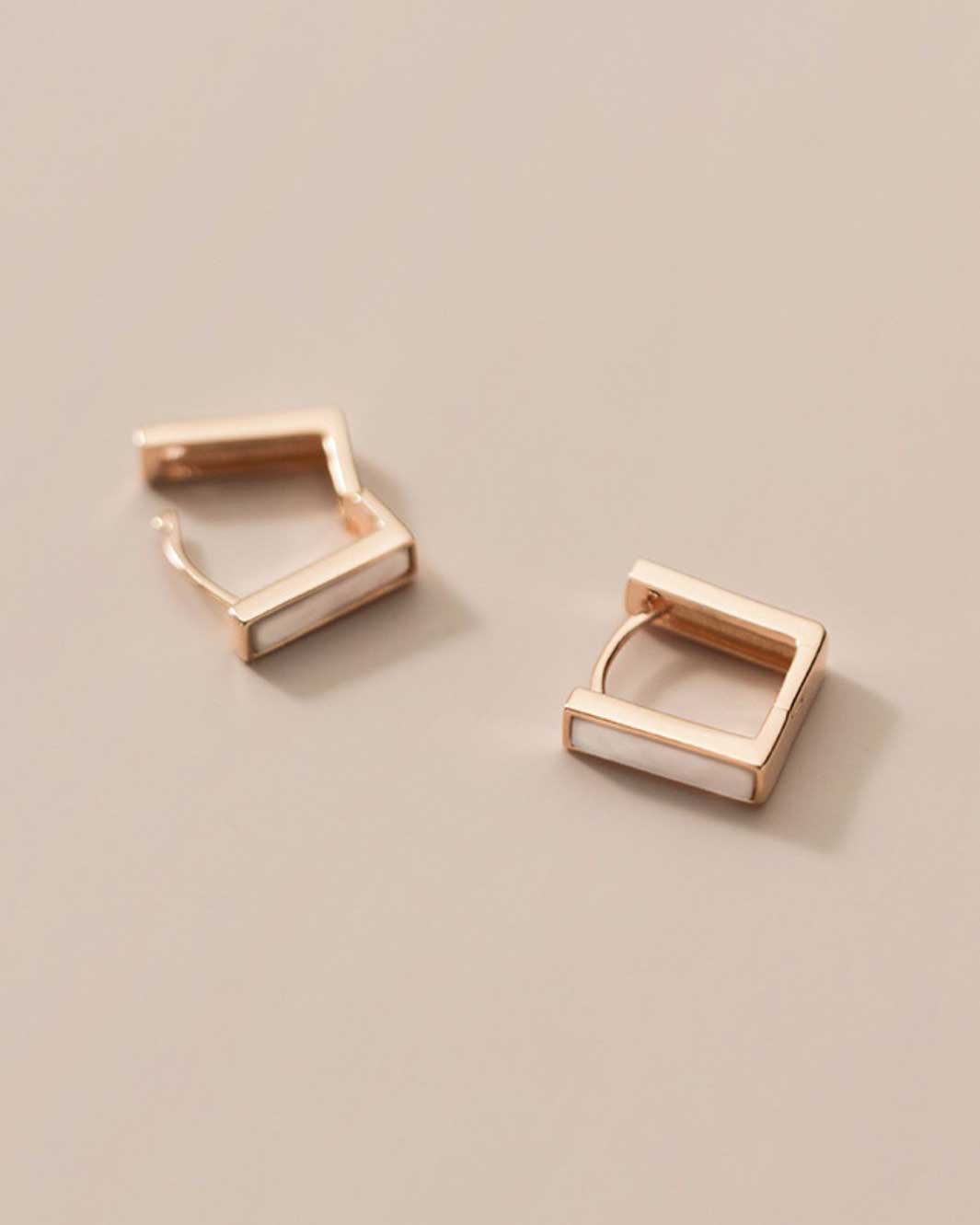 Mother of Pearl Bar Square Huggie Earrings