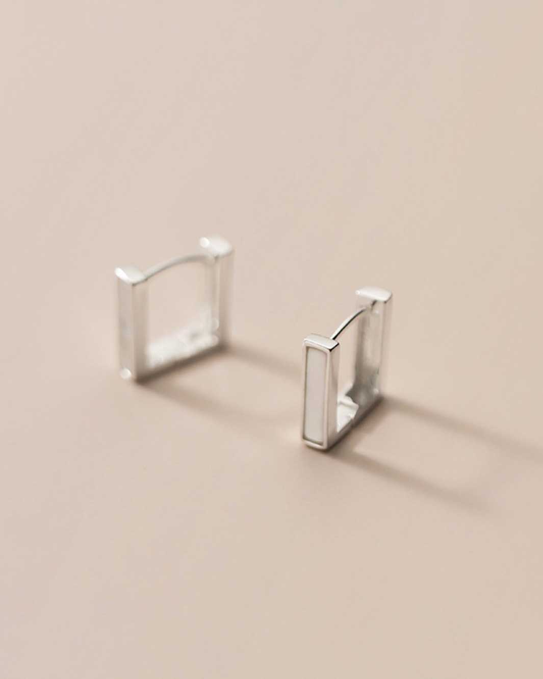 Mother of Pearl Bar Square Huggie Earrings