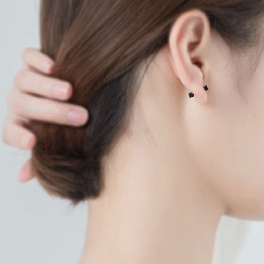 Black Square Barbell Earrings