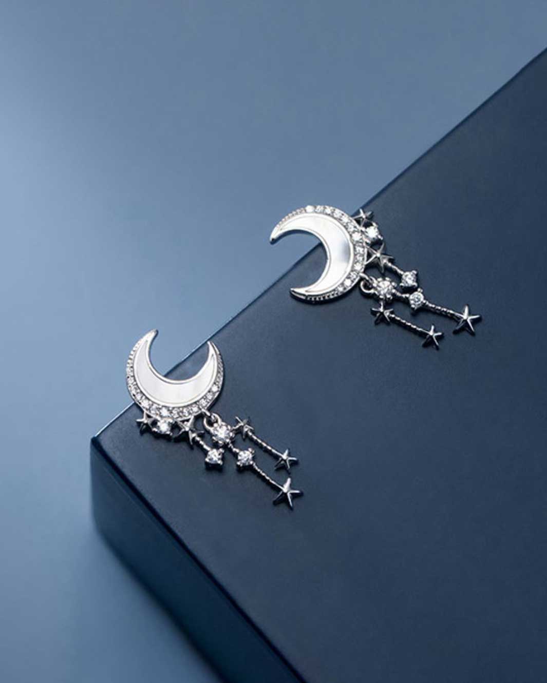 Mother of Pearl Crescent Moon Tassel Drop Earrings