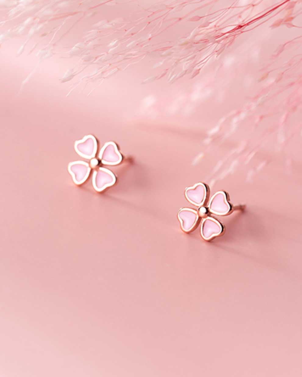 Pink Clover Stud Earrings