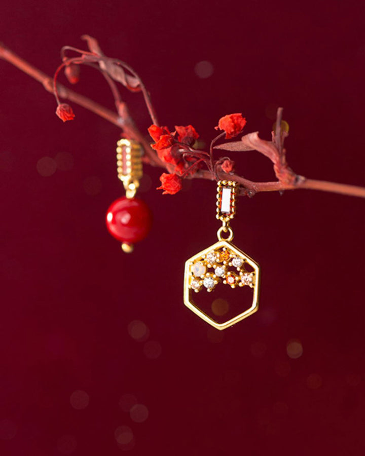 Red Pearl Mismatch Drop Earrings