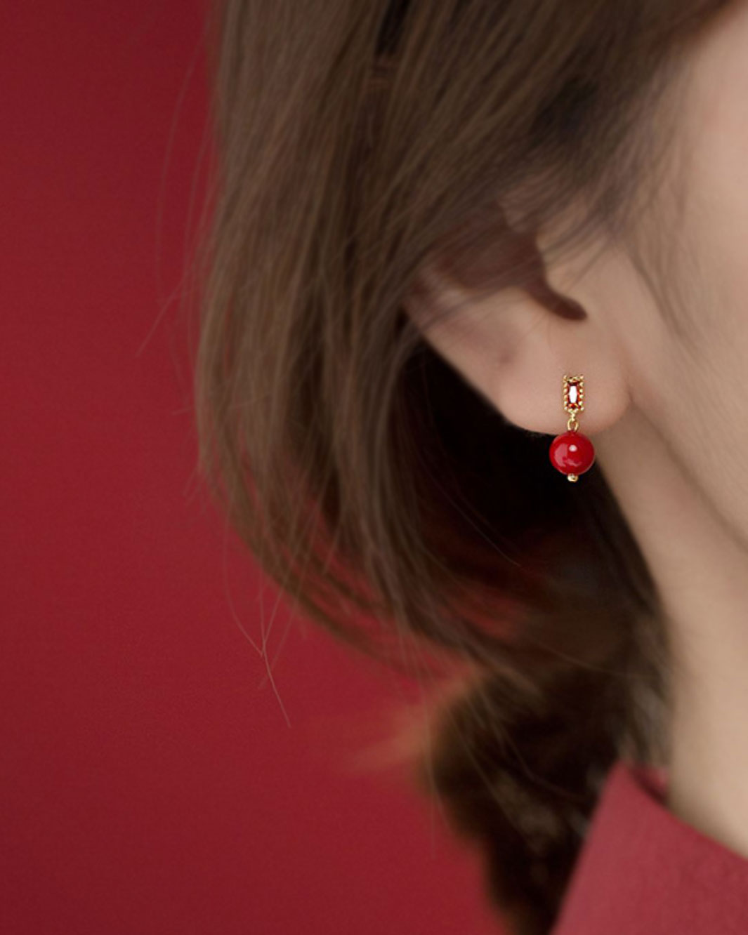 Red Pearl Mismatch Drop Earrings