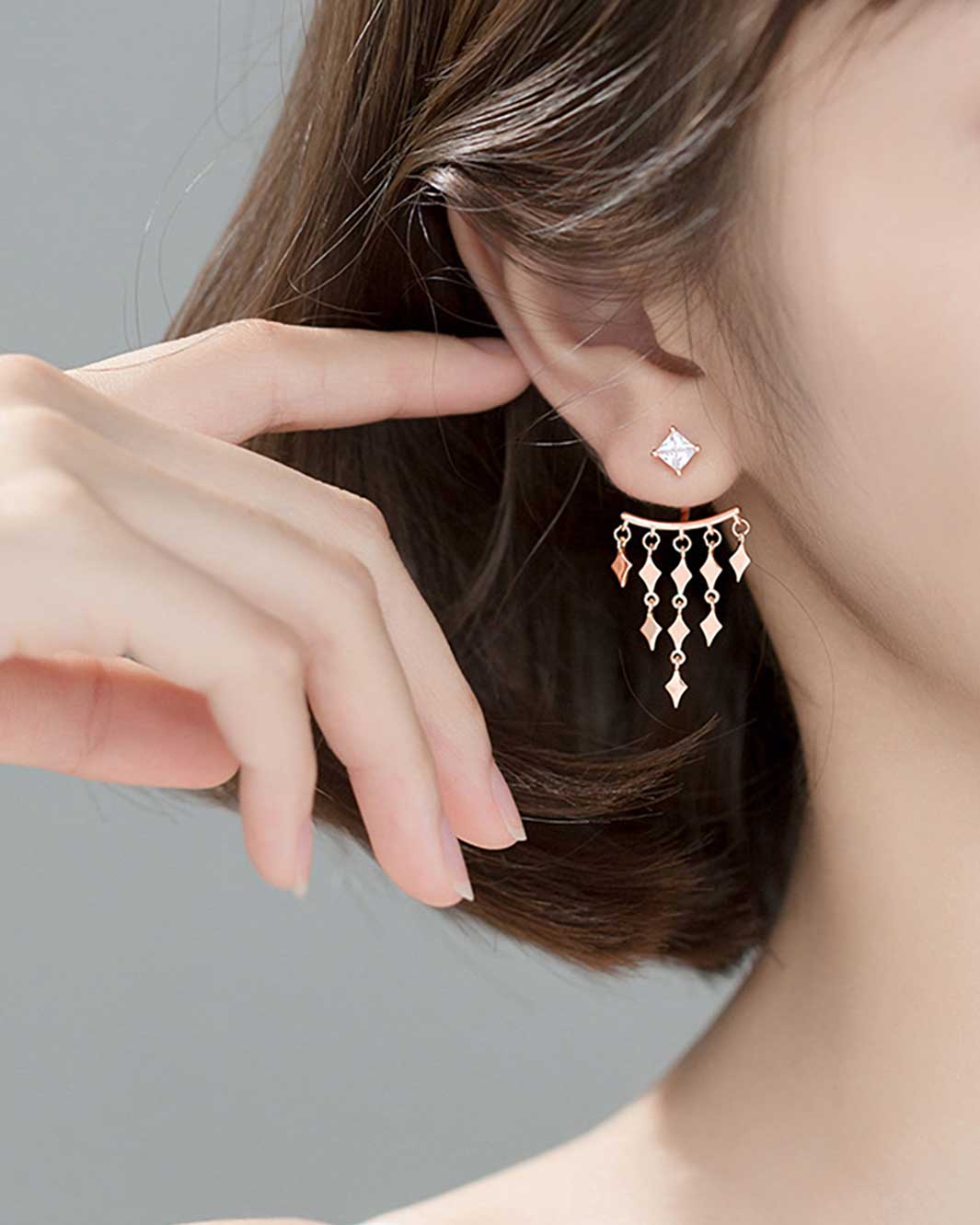 Rhombus Tassel Jacket Earrings