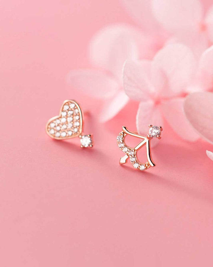Diamante Heart and Bow & Arrow Stud Earrings