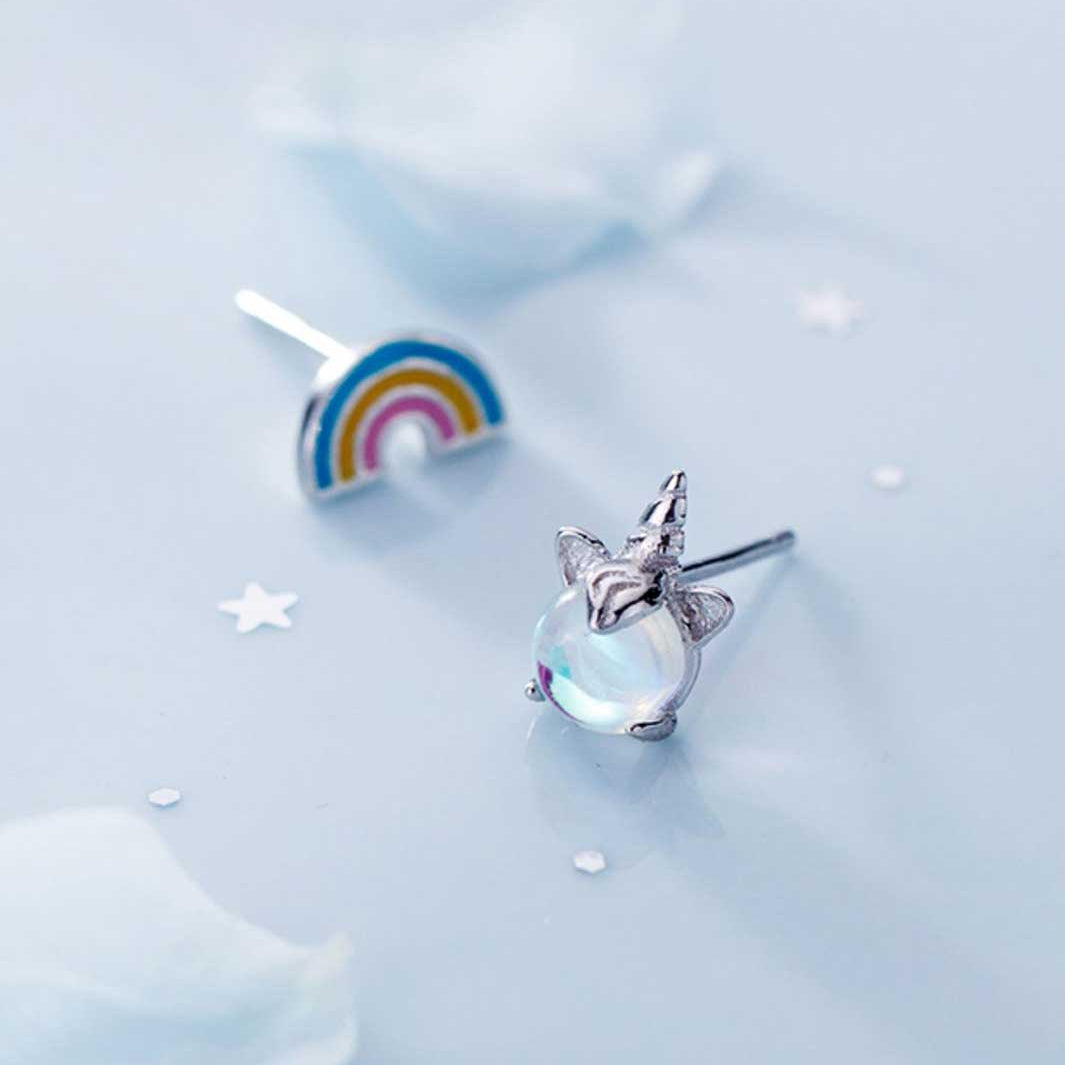 Unicorn and Rainbow Mismatch Stud Earrings