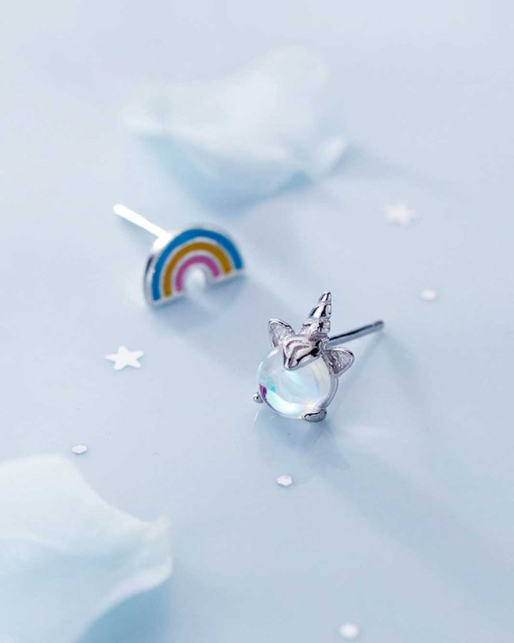 Unicorn and Rainbow Mismatch Stud Earrings