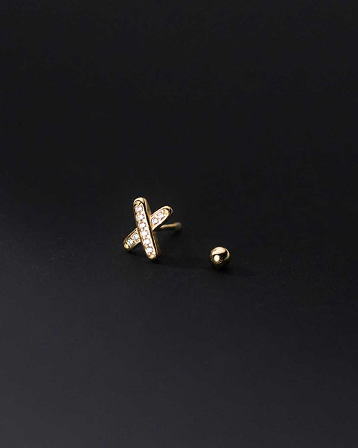 Diamante Cross Mark Barbell Earrings
