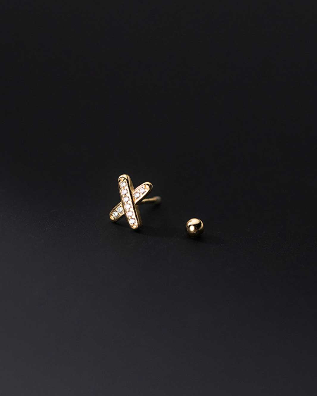 Diamante Cross Mark Barbell Earrings
