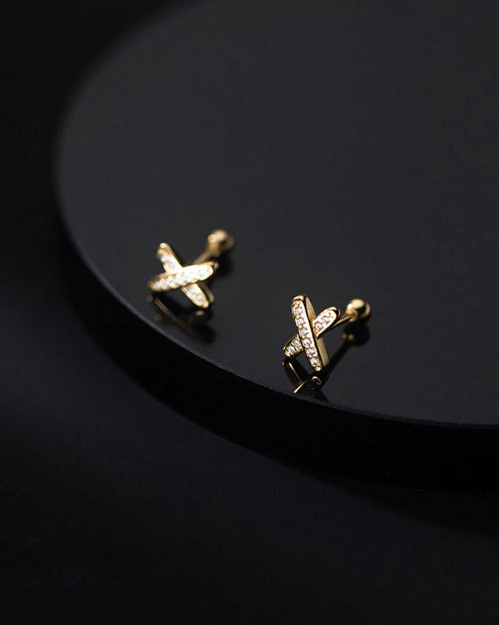 Diamante Cross Mark Barbell Earrings