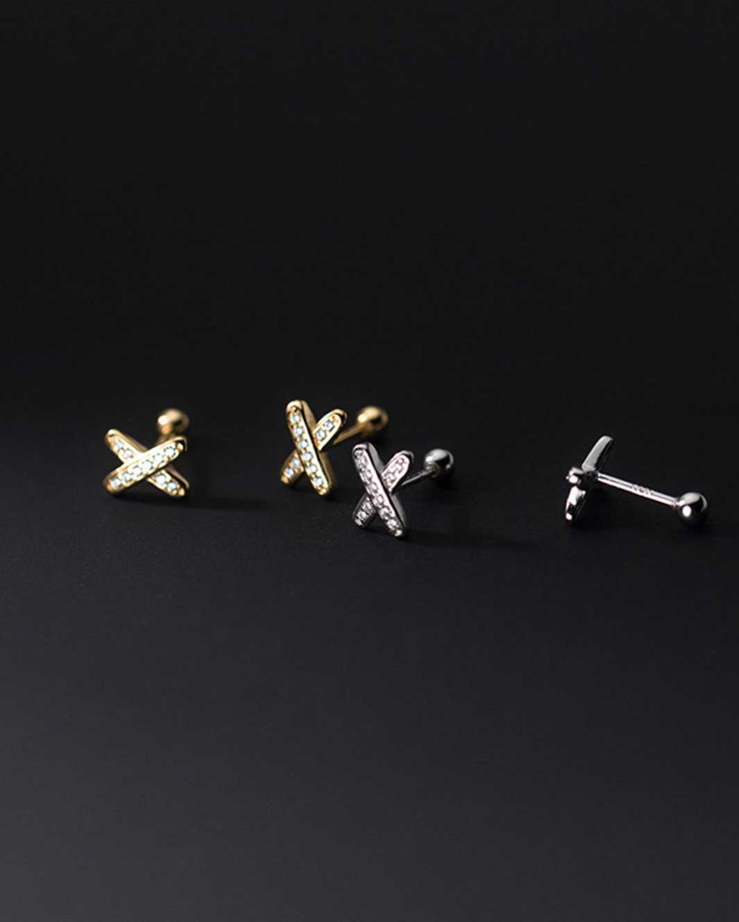 Diamante Cross Mark Barbell Earrings
