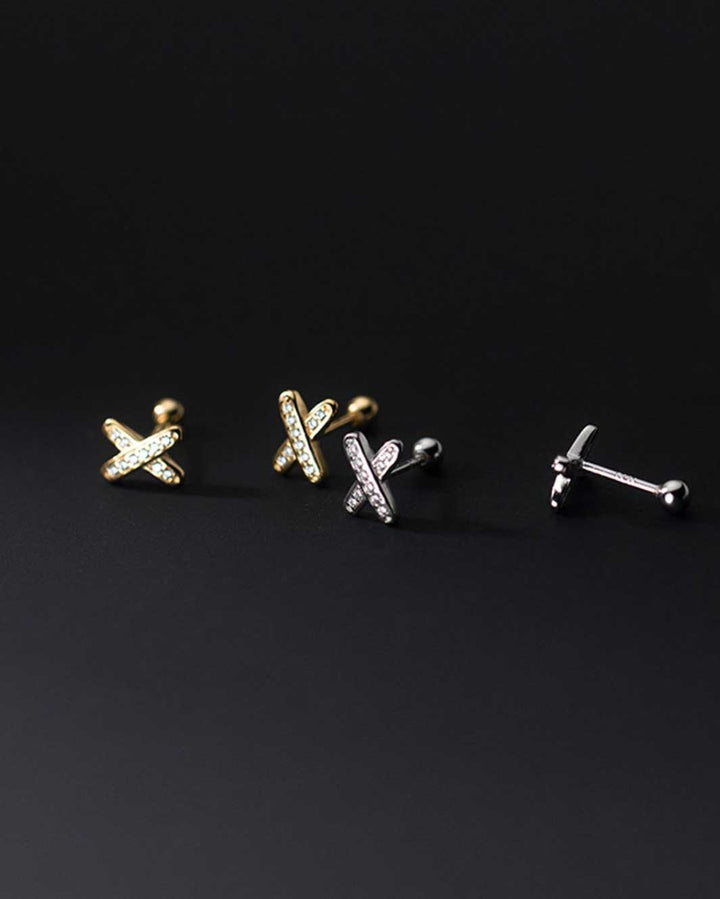 Diamante Cross Mark Barbell Earrings