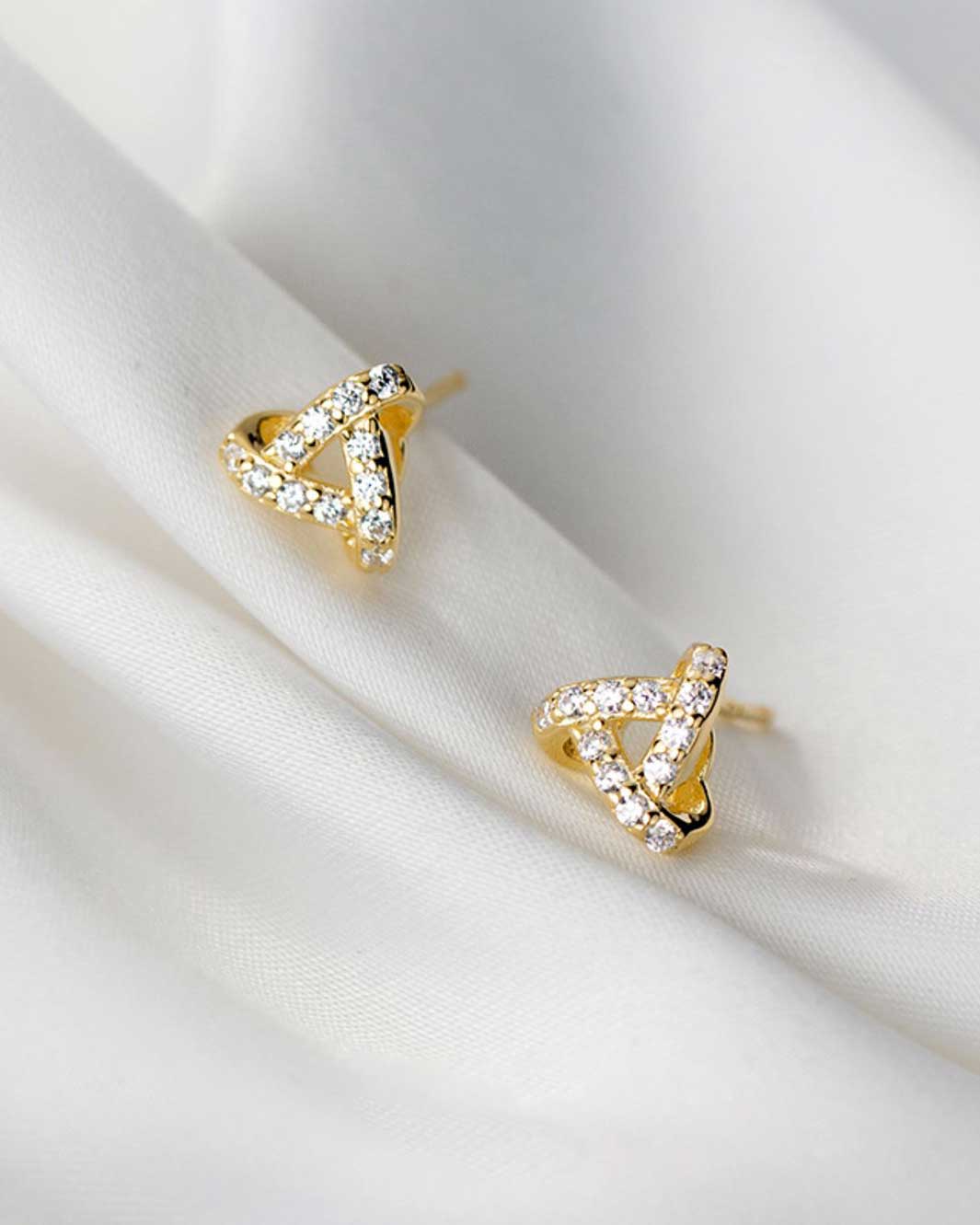 Diamante Triangle Knot Stud Earrings