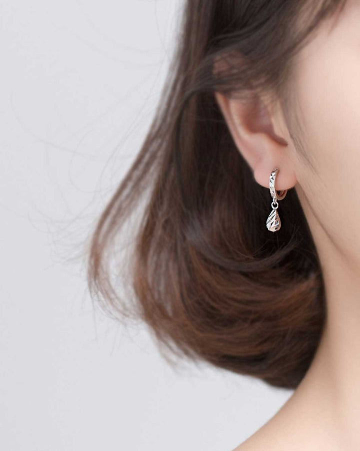 Textured Droplet Huggie Earrings