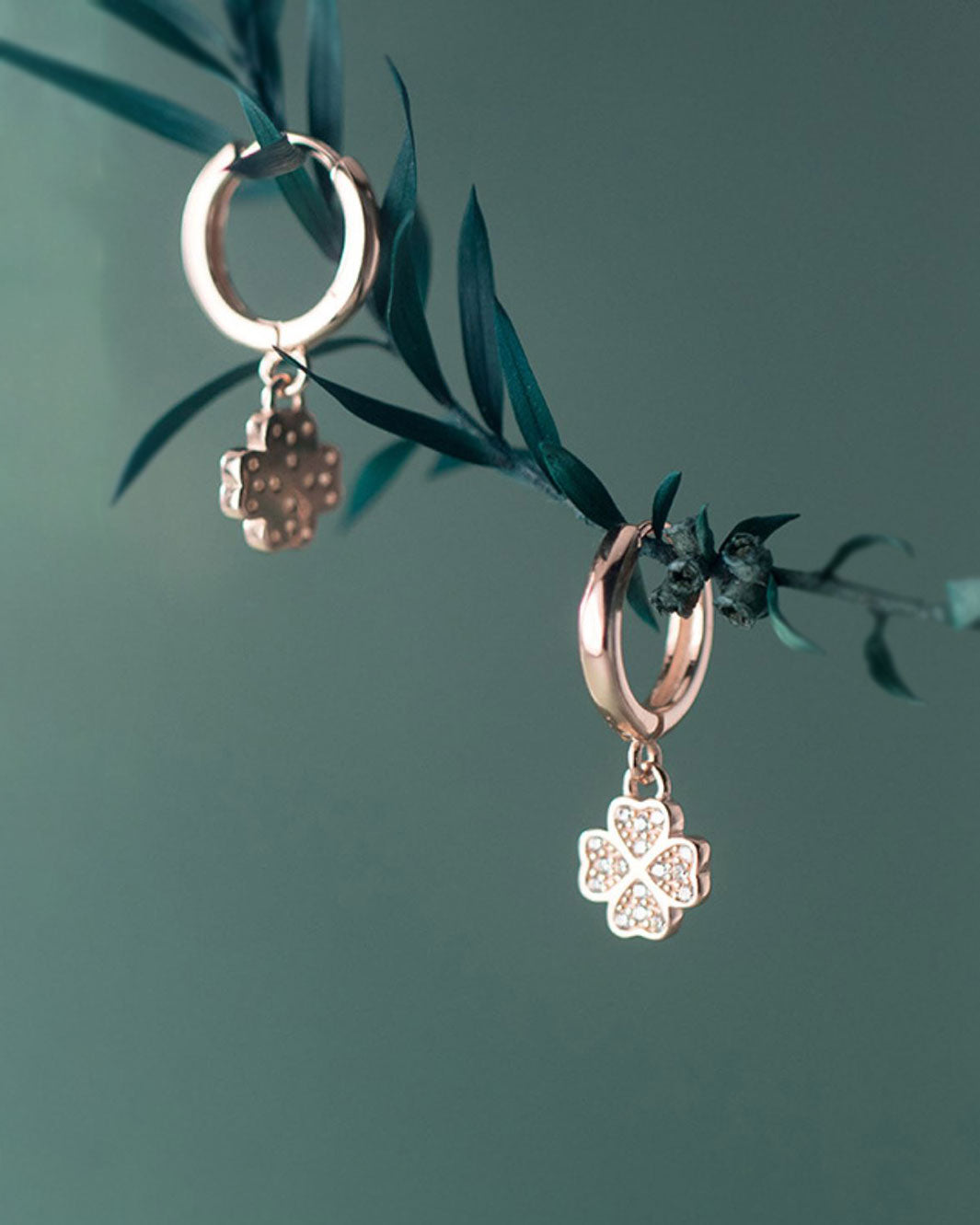 Diamante Four-leaf Clover Huggie Earrings