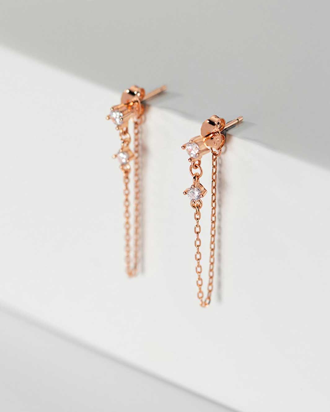 Diamond Charm Delicate Chain Drop Earrings